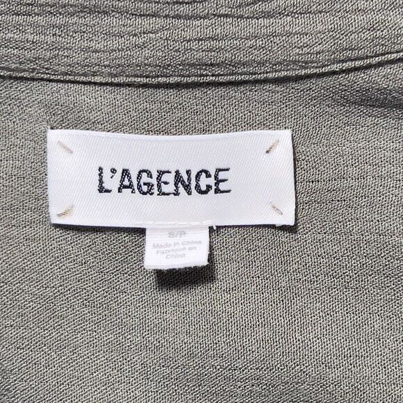 L'agence Rivi Midi Shirt Dress Womens Sz SP Olive Green 3/4 Sleeve No Belt - Picture 4 of 9